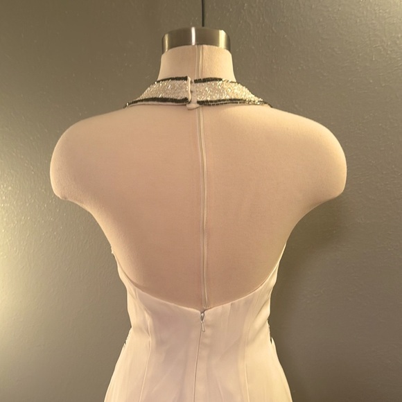 Vintage halter winter white formal gown w iridescent beading by Precious Formals - Picture 5 of 7